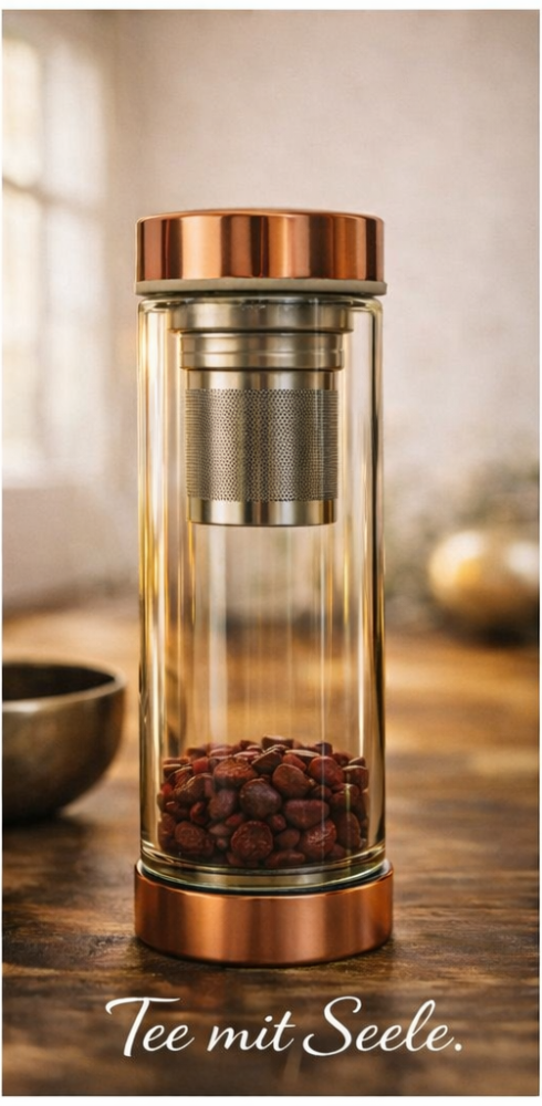 Kristallglas Teeflasche - Roségold - roter Jaspis